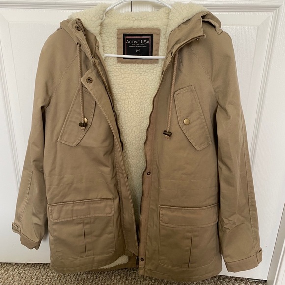 sherpa lined khaki jacket